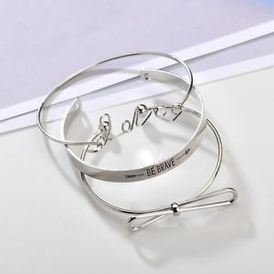 Be Brave Bow Love Bracelet Set 3 Piece Silver NWOT